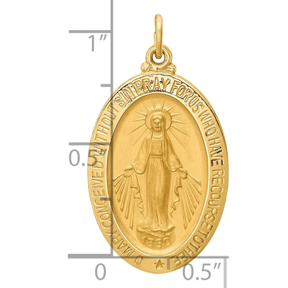 14k Yellow Gold Solid Polished Satin Medium Oval Miraculous Medal