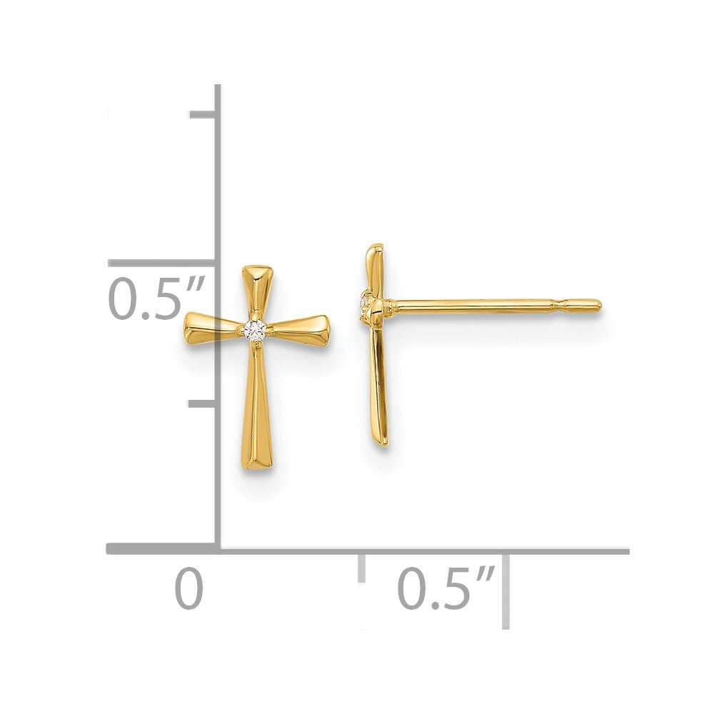 14k Yellow Gold Polished Cubic Zirconia Cross Stud Earrings Gift for Women