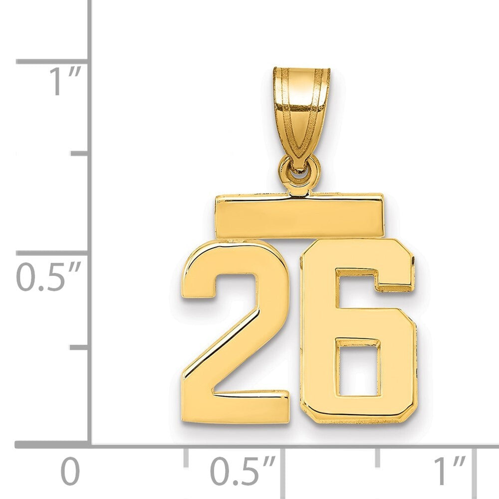 14k Yellow Gold Small Polished Number 26 Charm Pendant for Women