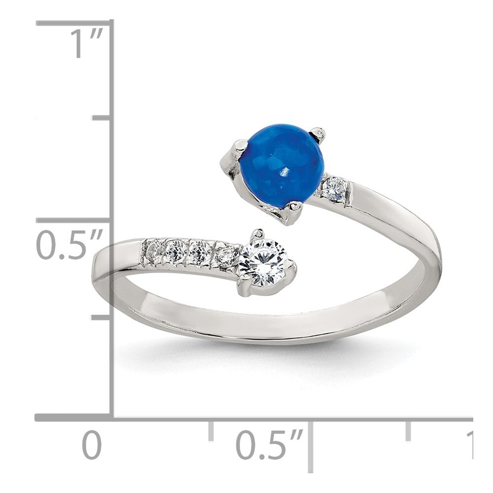 Sterling Silver Polished Opal and CZ Bypass Ring Size 8