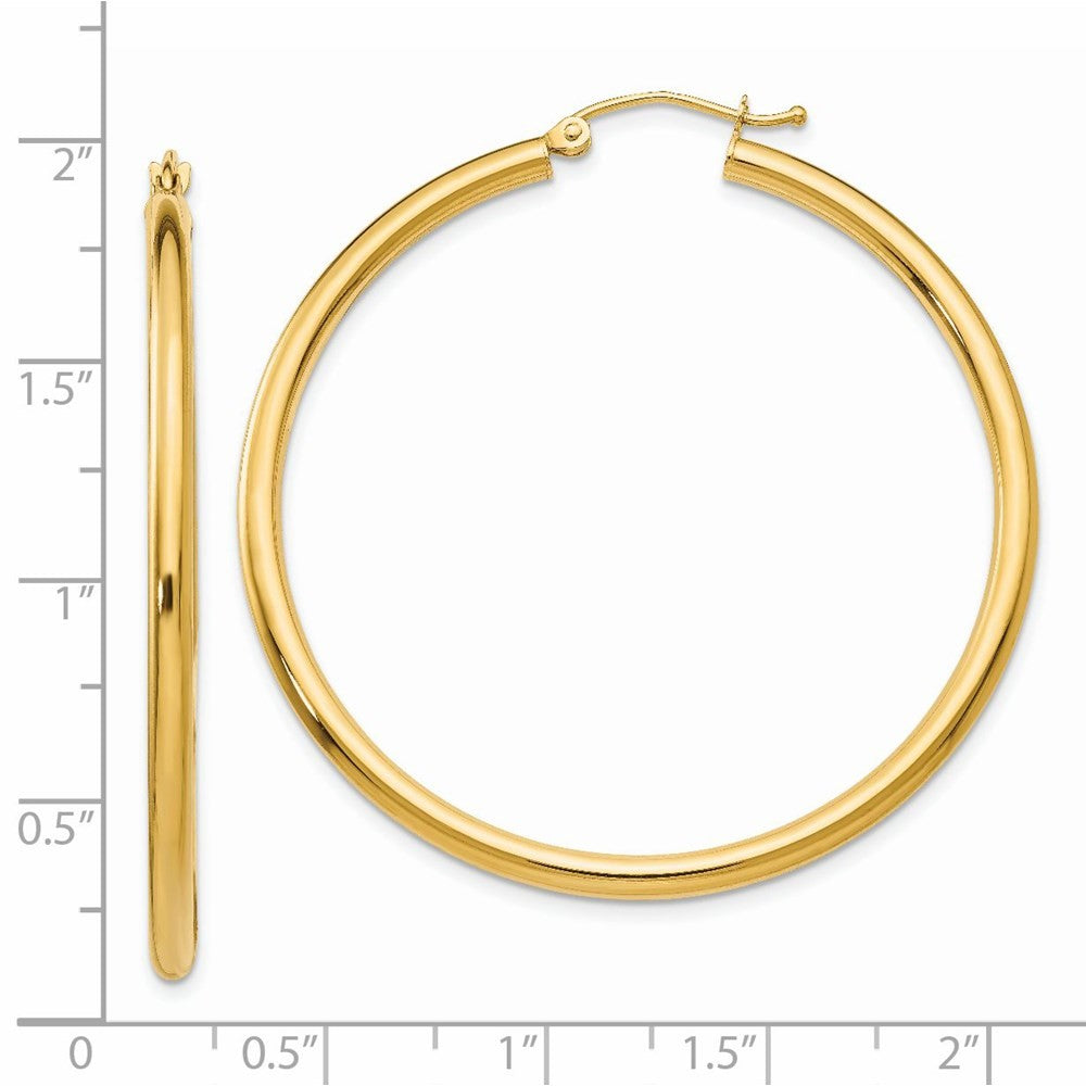 14k Yellow Gold Polished 2.5mm Lightweight Tube Hoop Earrings