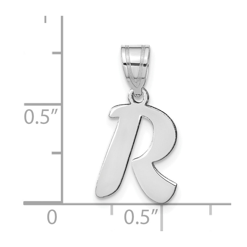 14k White Gold Polished Script Letter R Initial Pendant for Women