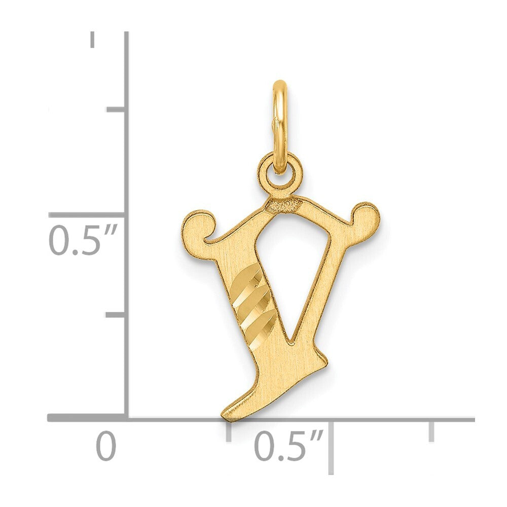 14k Yellow Gold Diamond-cut Letter V Initial Charm Pendant for Women