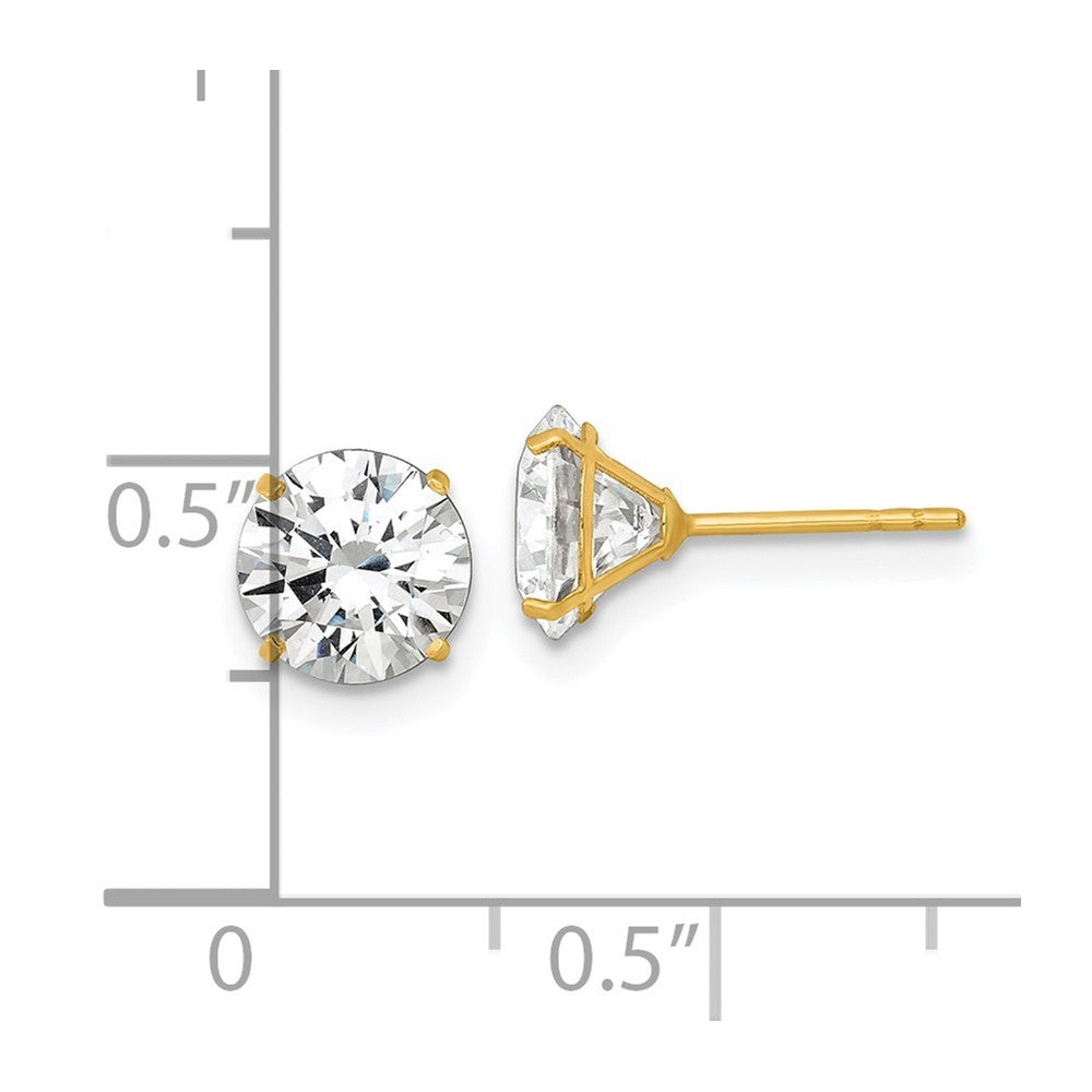 14k Yellow Gold Polished 7.00mm Round CZ Stud Earrings