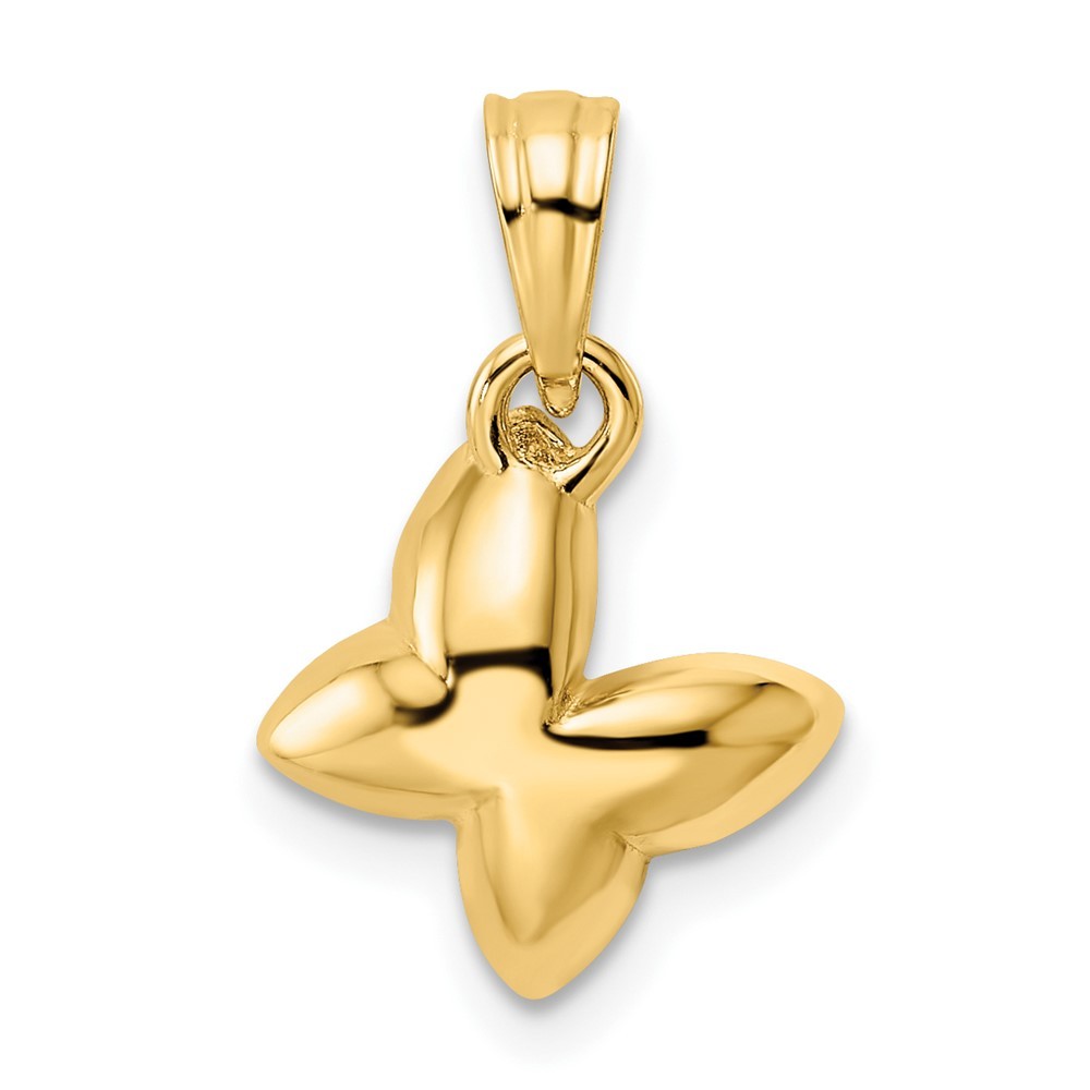 14k Yellow Gold and White Rhodium Half Diamond-cut Butterfly Pendant