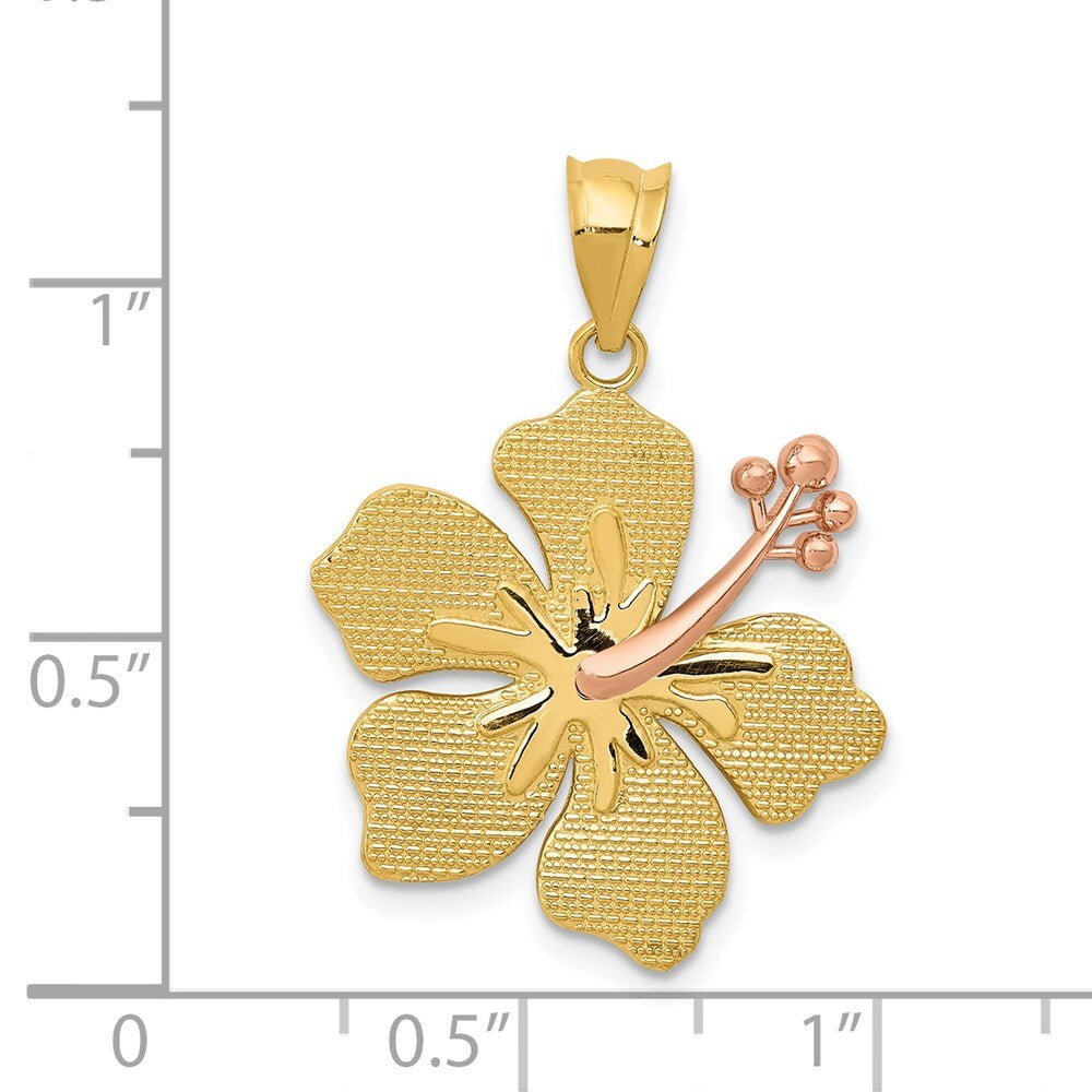 14k Two-tone Gold YelloRose Hibiscus Charm Pendant for Women