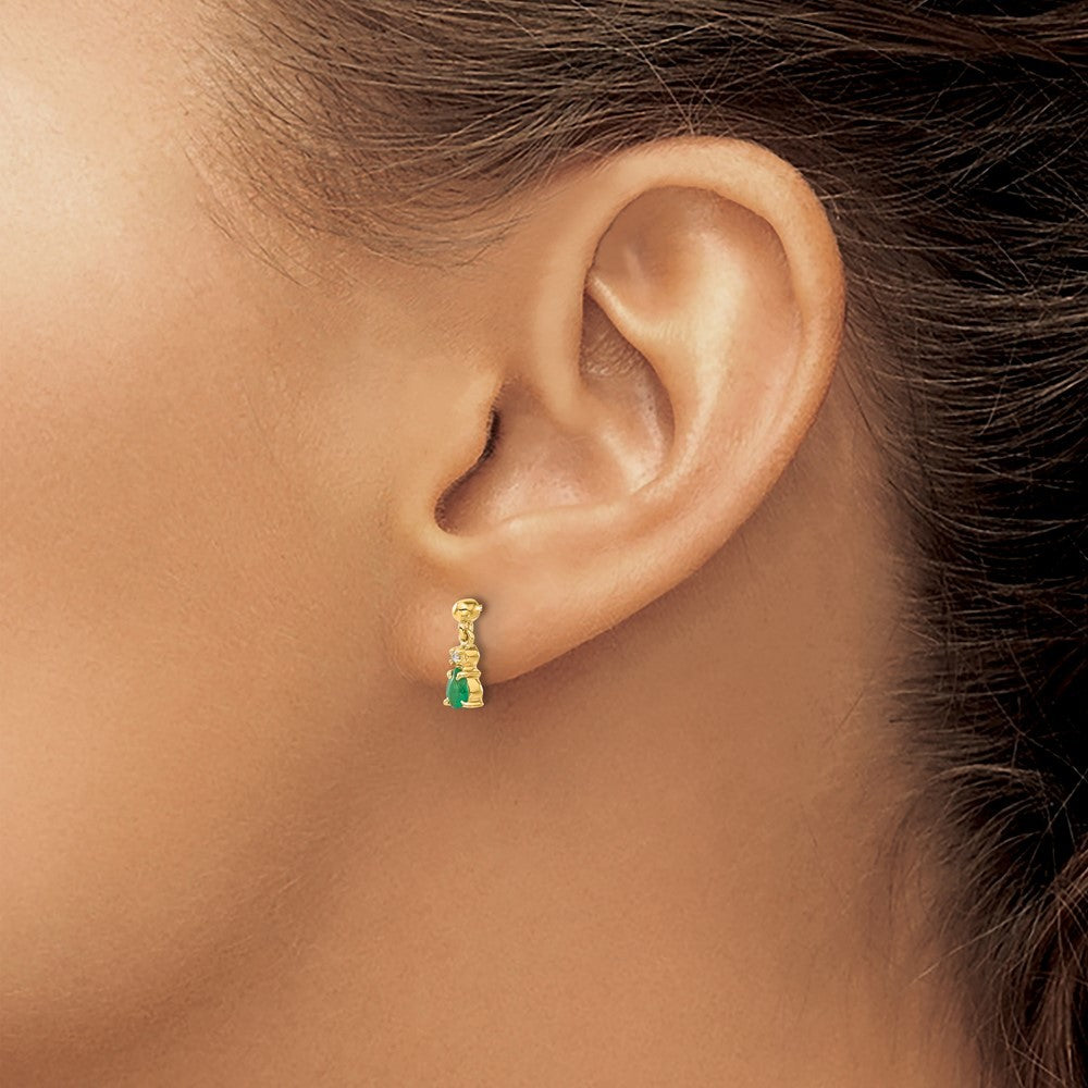 14k Yellow Gold Emerald and Diamond Dangle Earrings