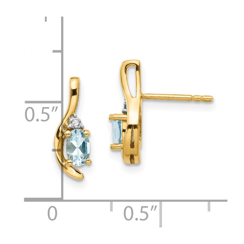 14k Yellow Gold Aquamarine and Diamond Stud Earrings Gift for Women