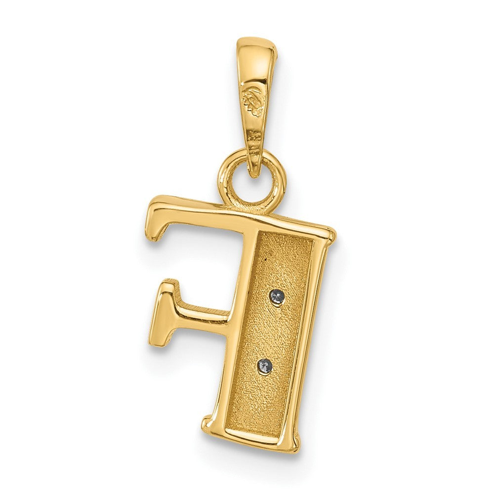 14k Yellow Gold with Rhodium Diamond Letter F Initial Pendant