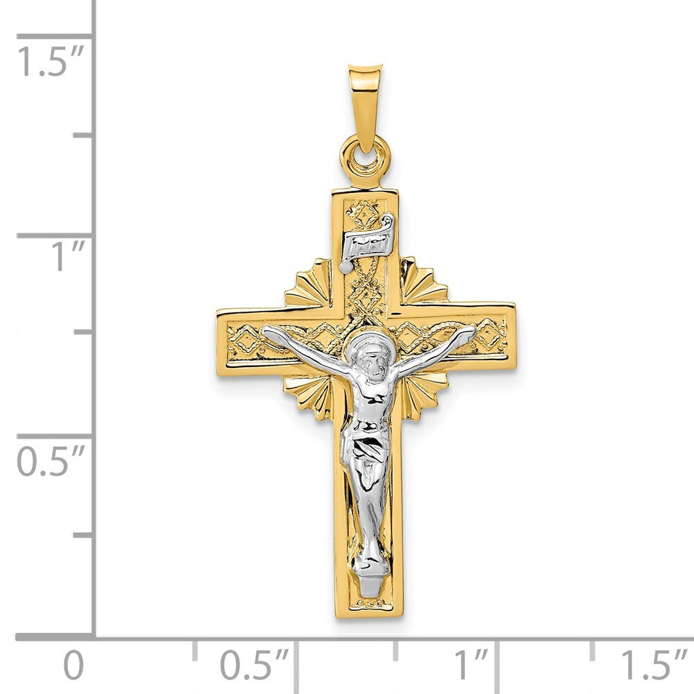 14k Two-tone Gold INRI Crucifix Pendant for Women