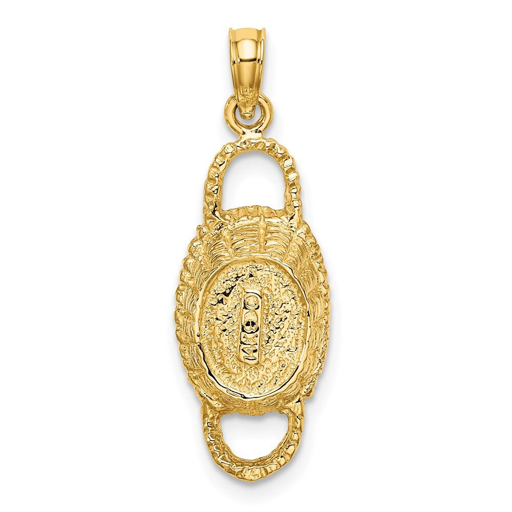14k Yellow Gold 3-D 2 Handles Oval Basket Charm Pendant for Women