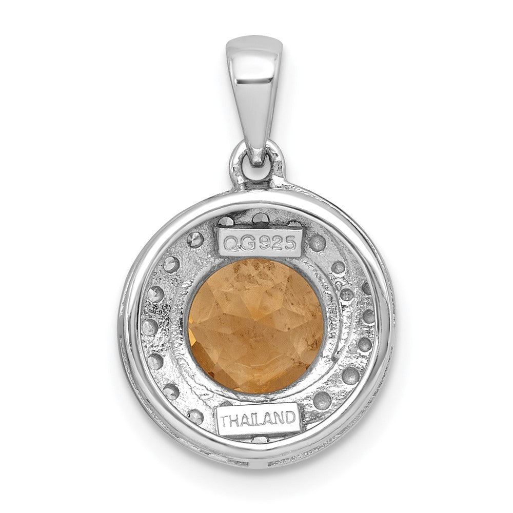 Sterling Silver Checker-cut Round Citrine and White Topaz Circle Pendant