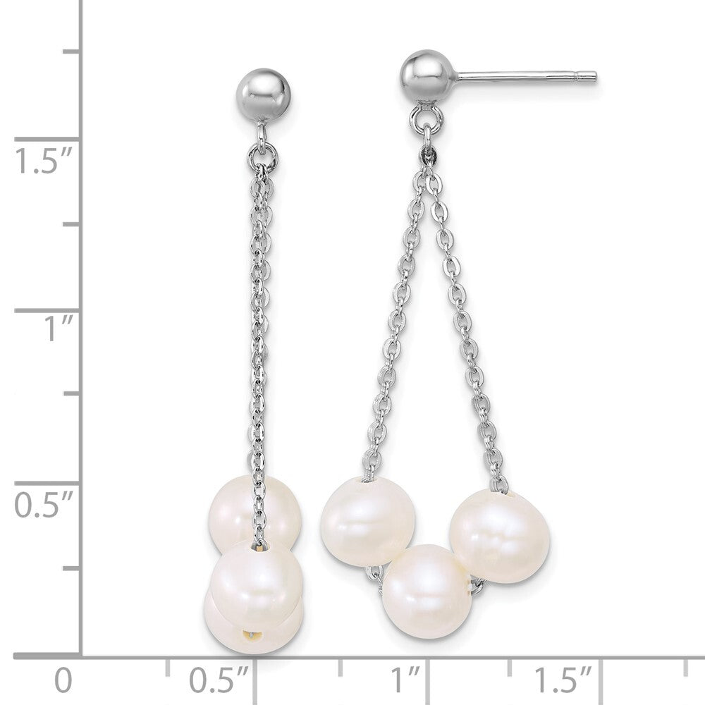 Sterling Silver 6-7mm White Semi-Round Cultured 3-Pearl Post Dangle Earrings