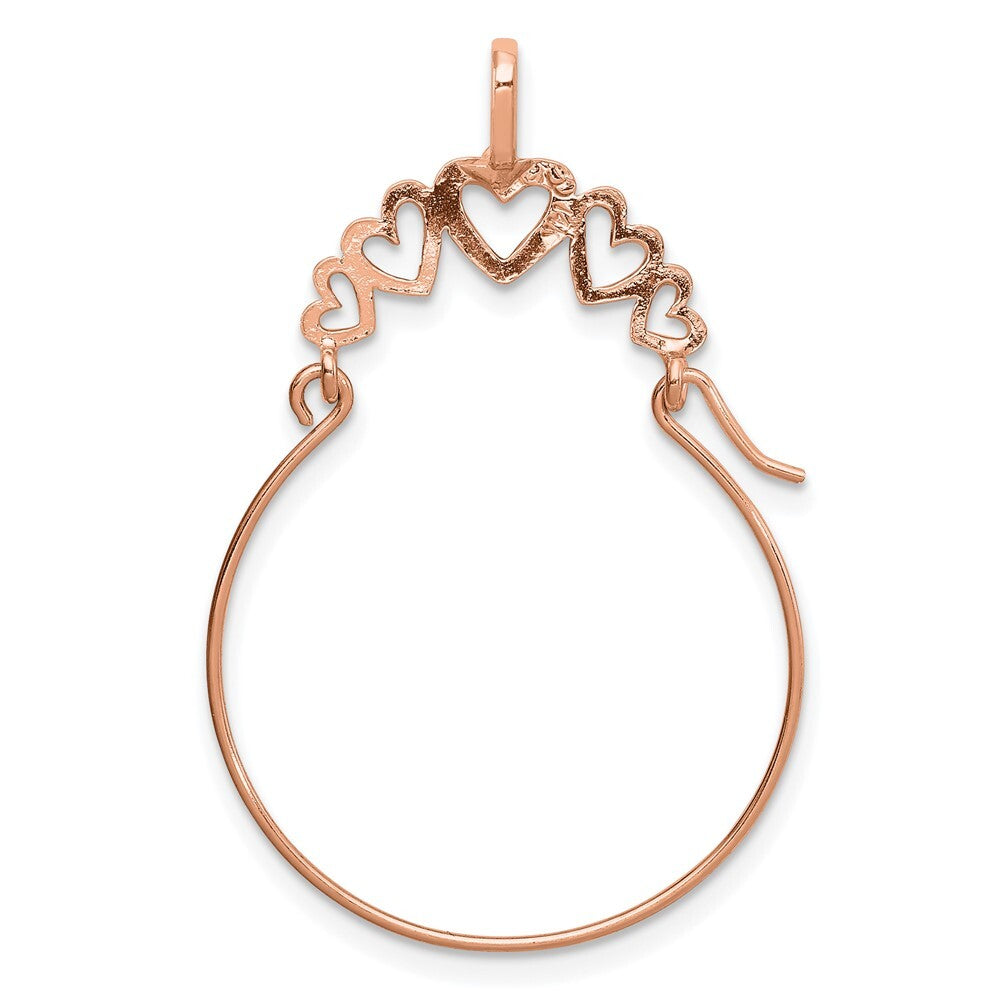 14k Rose Gold Polished 5-Heart Charm Pendant Holder for Women