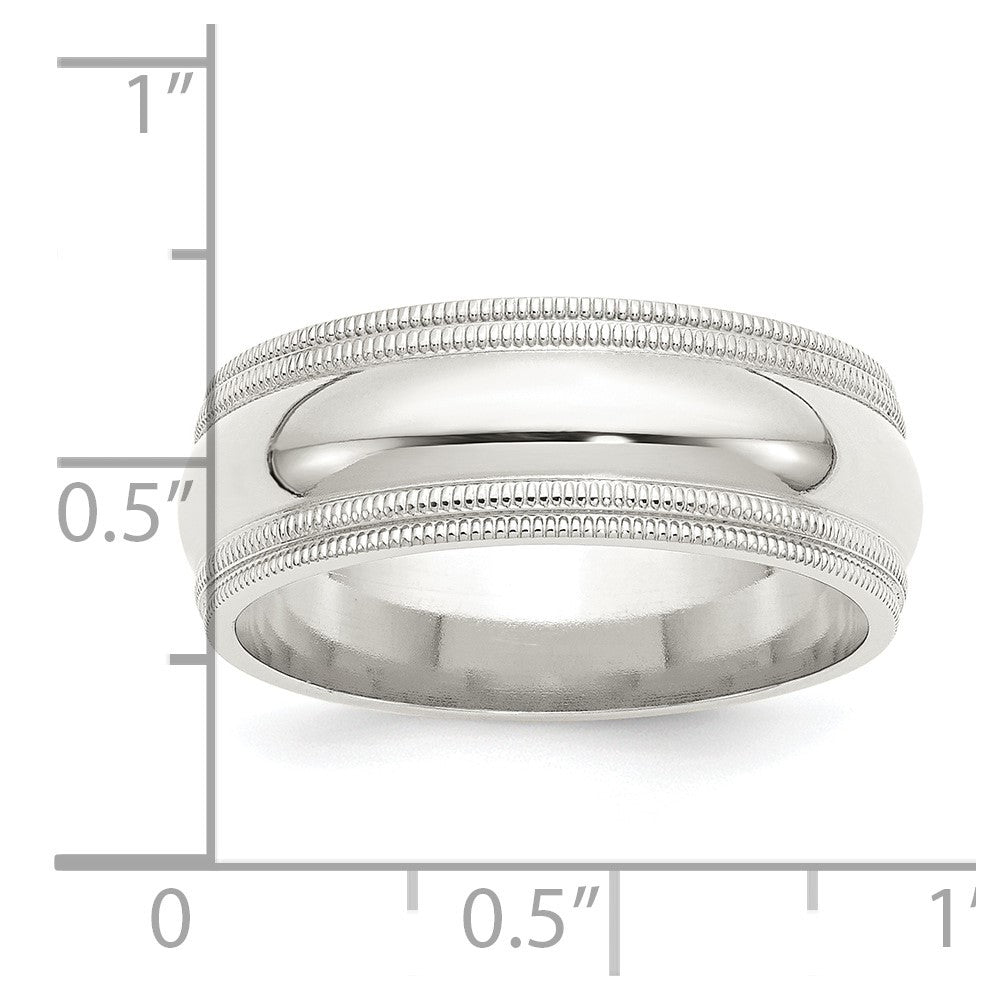 Sterling Silver 8mm Comfort Fit Double Milgrain Size 12 Band Ring
