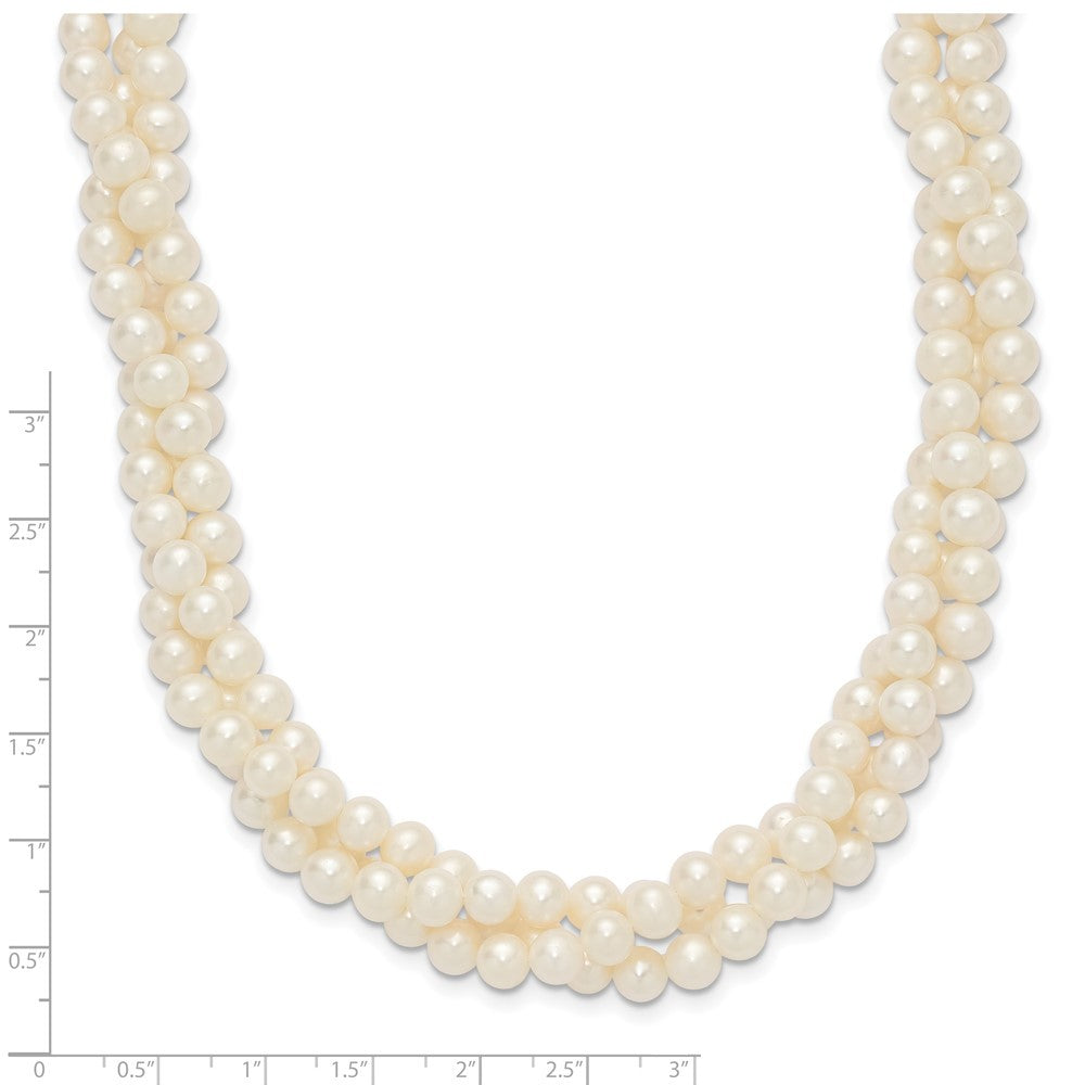 14k Yellow Gold 6mm Near-Round Freshwater Cultured Pearl 3-Strand 21" Necklace