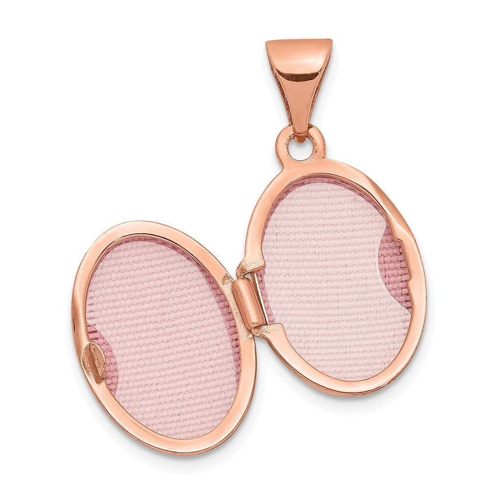 14k Rose Gold Polished 13mm Plain Oval Locket Pendant for Women