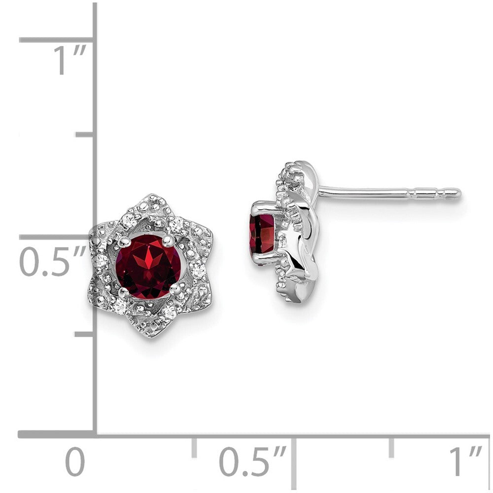 14k White Gold Garnet and Diamond Stud Earrings