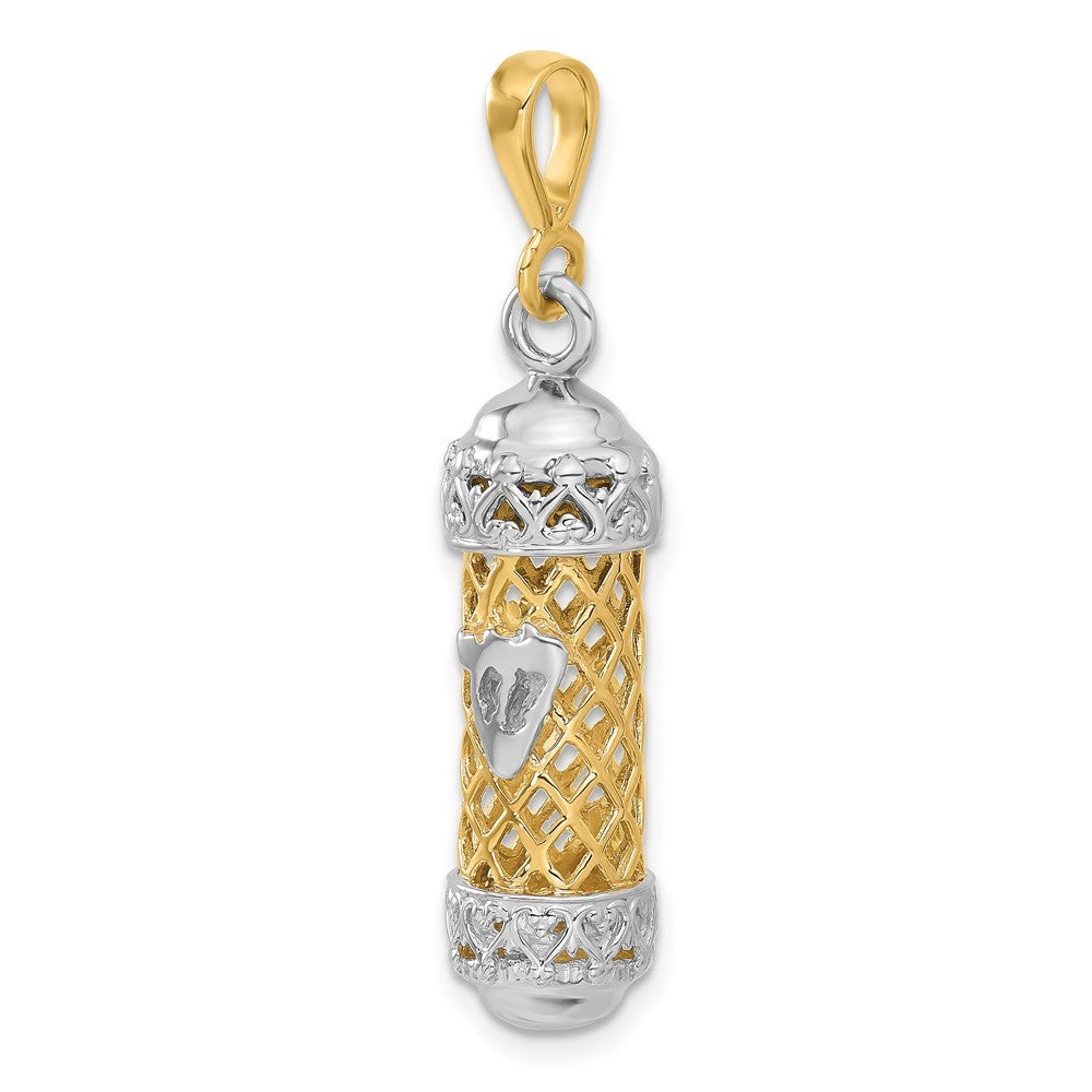 14K Two-Tone Gold 3D Mezuzah W Shin Charm