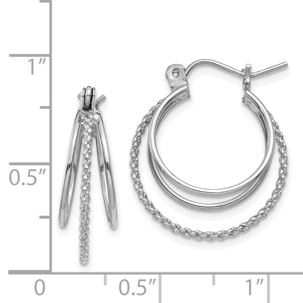 14k White Gold Polished and Textured Circle Hoop Earrings Gift for Women