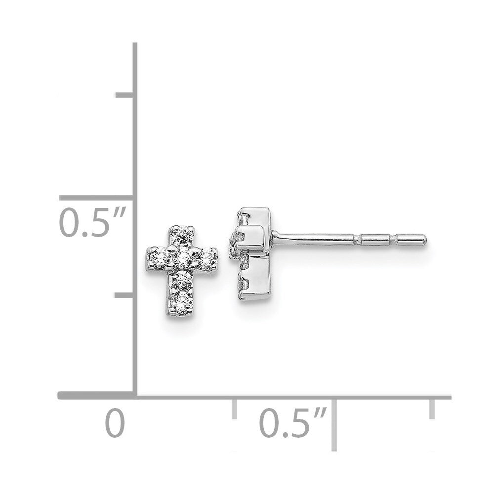 14k White Gold Diamond Cross Stud Earrings Gift for Women