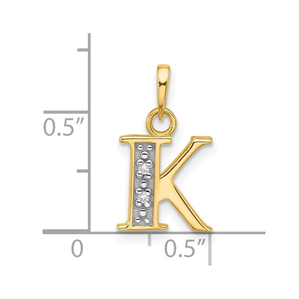 14k Yellow Gold with Rhodium Diamond Letter K Initial Pendant