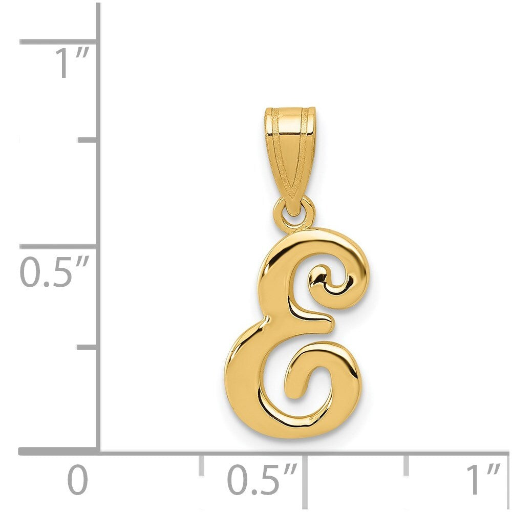 14k Yellow Gold Script Letter E Initial Pendant for Women