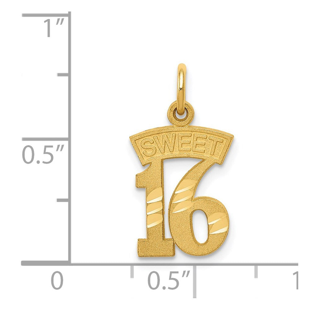 14k Yellow Gold SWEET 16 Charm Pendant for Women