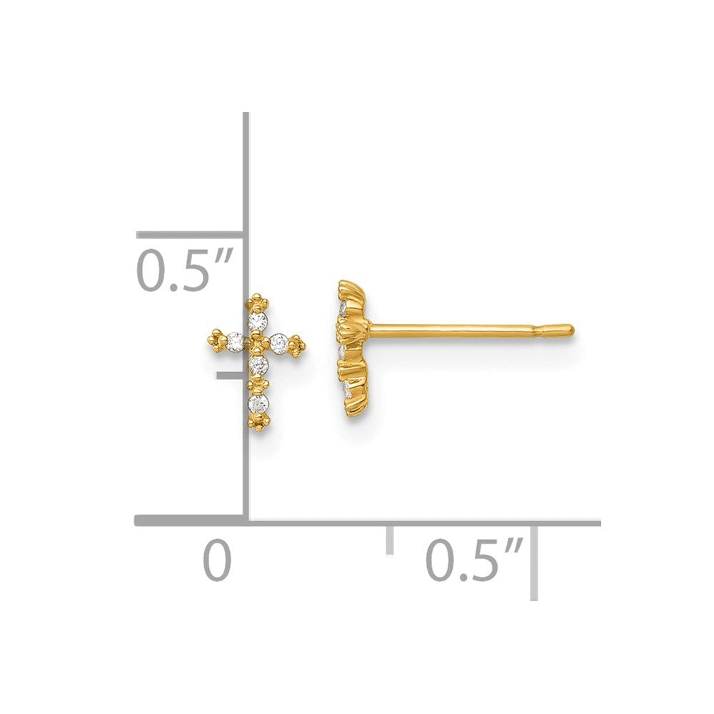 14k Yellow Gold Polished Cubic Zirconia Cross Stud Earrings Gift for Women