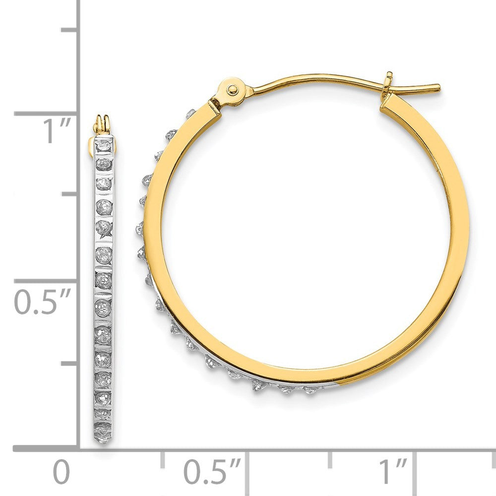 14k Yellow Gold Diamond Round Hinged Hoop Earrings
