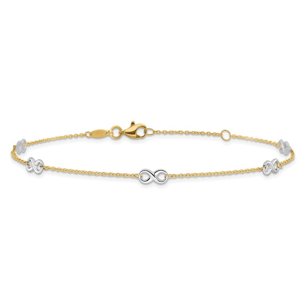 14K Two-tone Polished Infinity 5-Station 10" Anklet