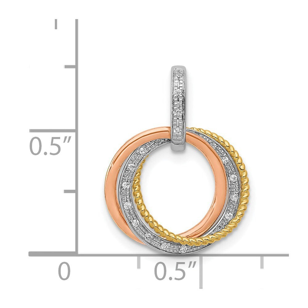 14k Tri-Color Gold Tri-color 1/20ct. Diamond Moveable Circles Pendant for Women