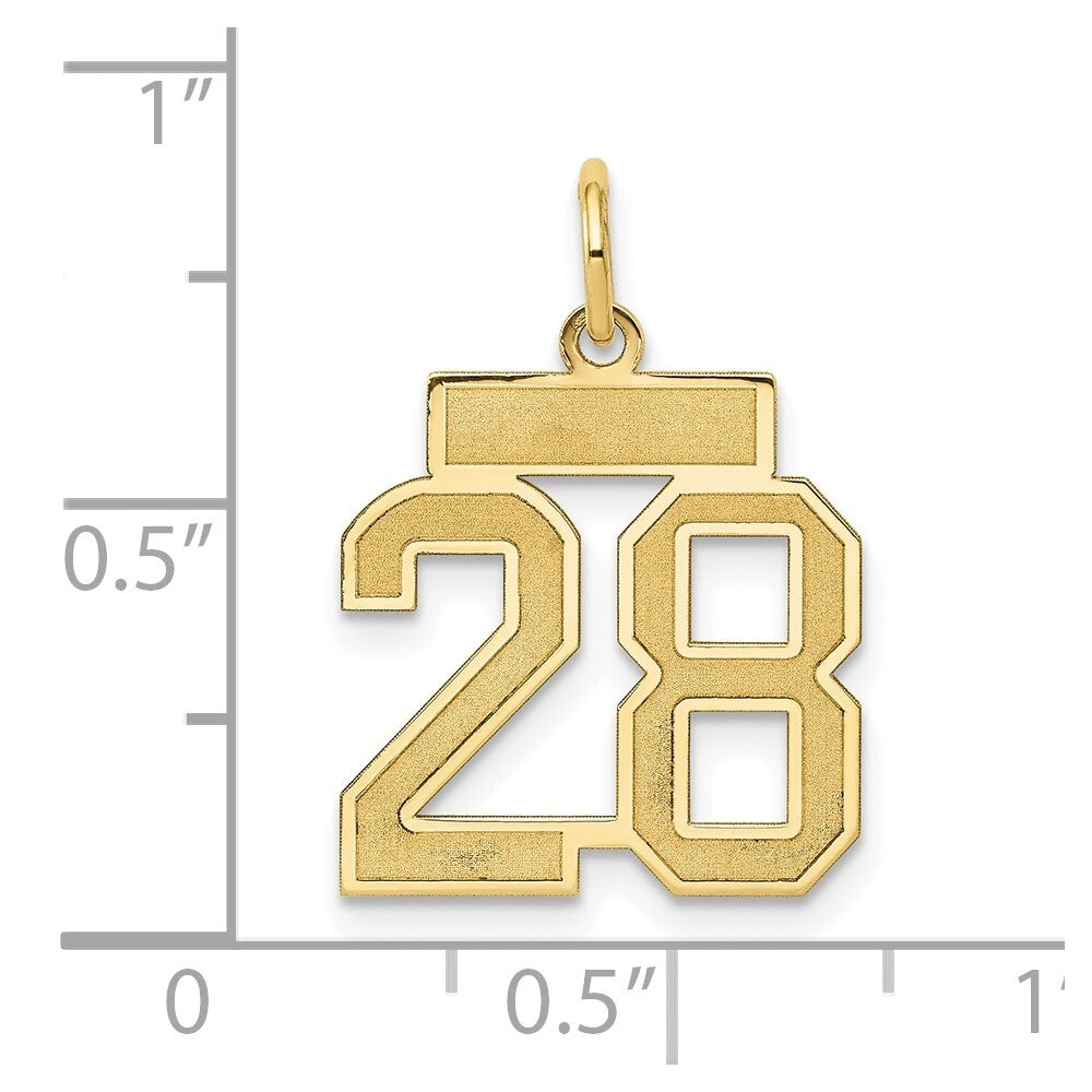 14k Yellow Gold Small Satin Number 28 Charm Pendant for Women