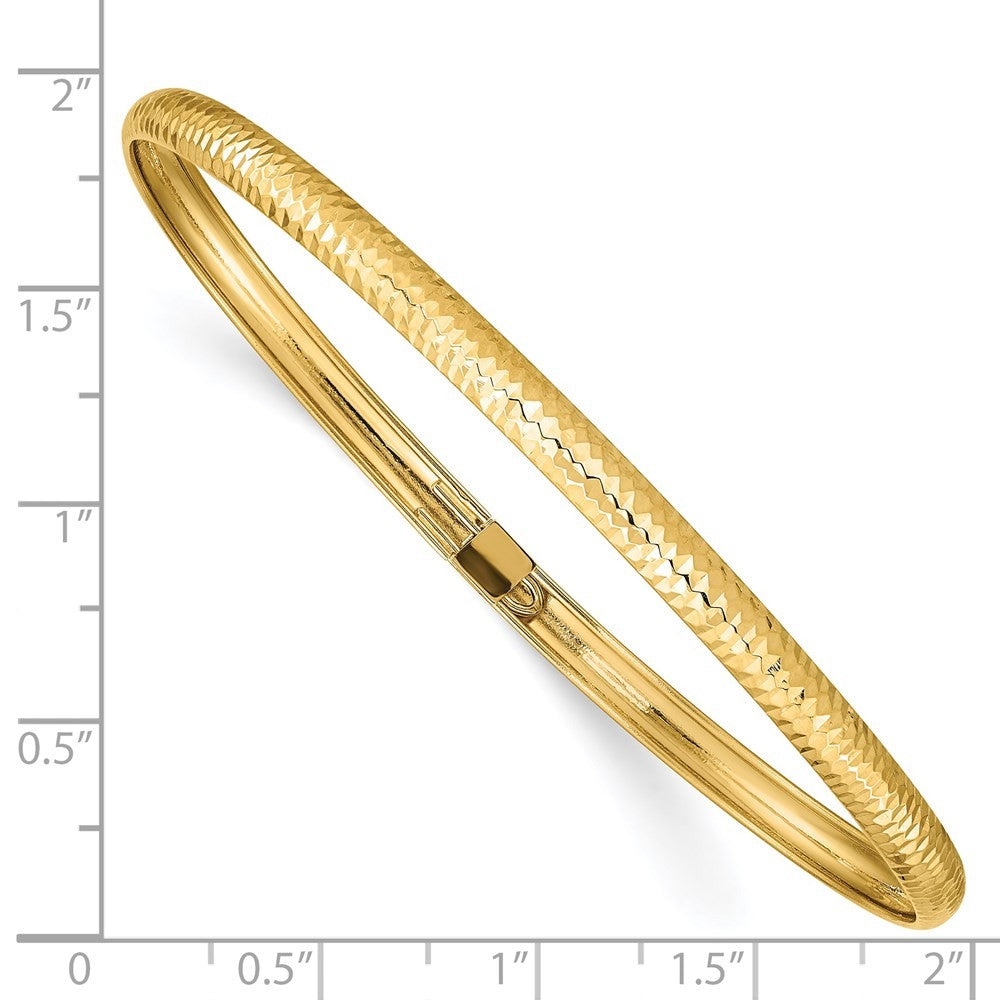 14k Yellow Gold Polished Textured 4.00mm Flexible Oval Bangle Bracelet