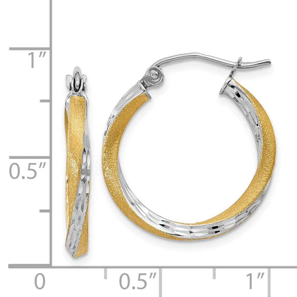 14k Yellow Gold & Rhodium Diamond-cut 2.5mm Twisted Hoop Earrings
