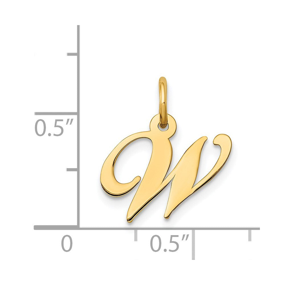 14k Yellow Gold Small Fancy Script Letter W Initial Charm Pendant for Women