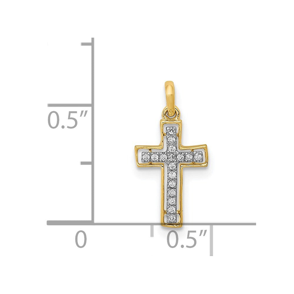 14k Yellow Gold and Rhodium 1/20ct. Diamond Cross Pendant for Women