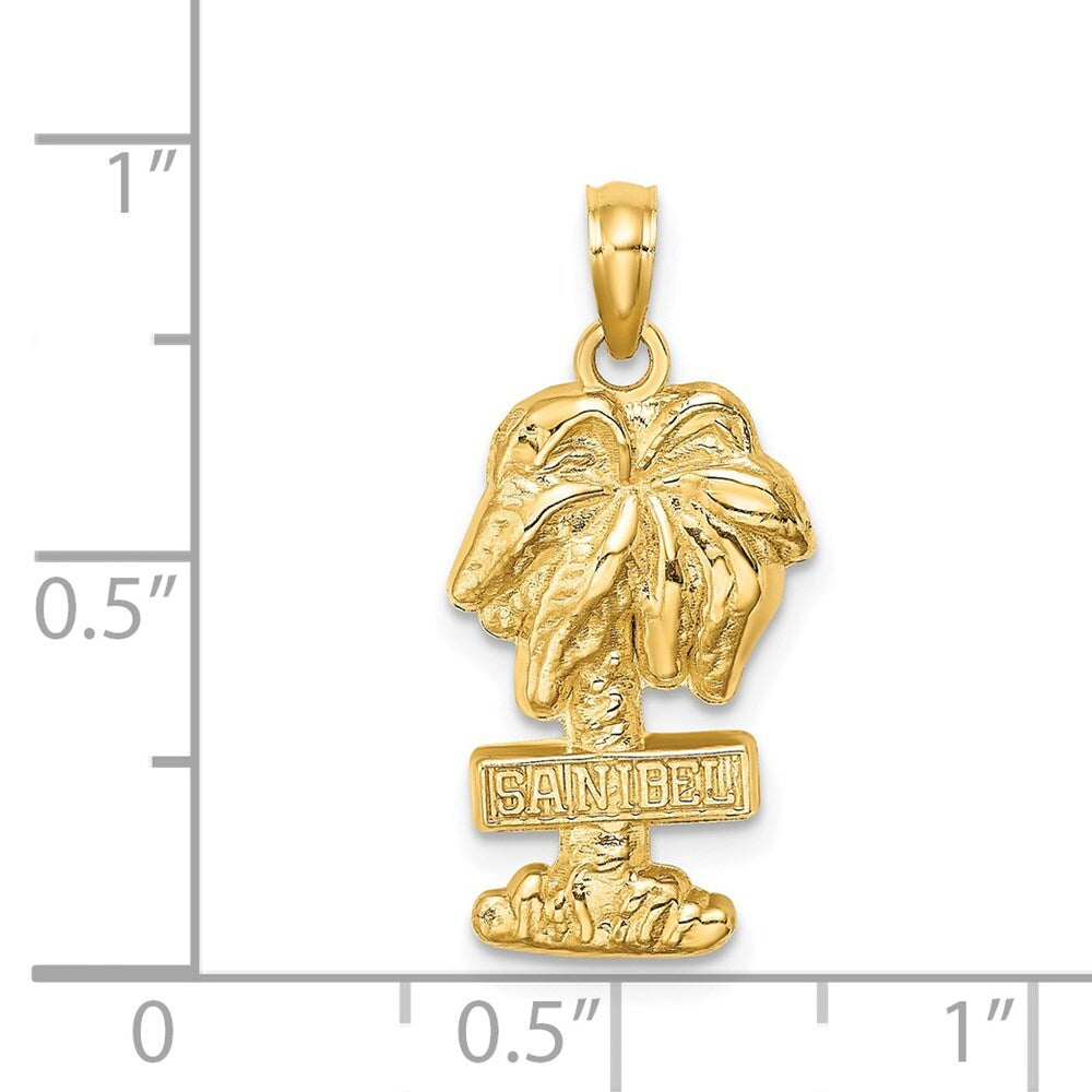 14k Yellow Gold SANIBEL Palm Tree Charm Pendant for Women