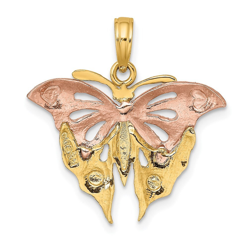 14k Two-tone Gold and White Rhodium Diamond-cut Butterfly Charm Pendant