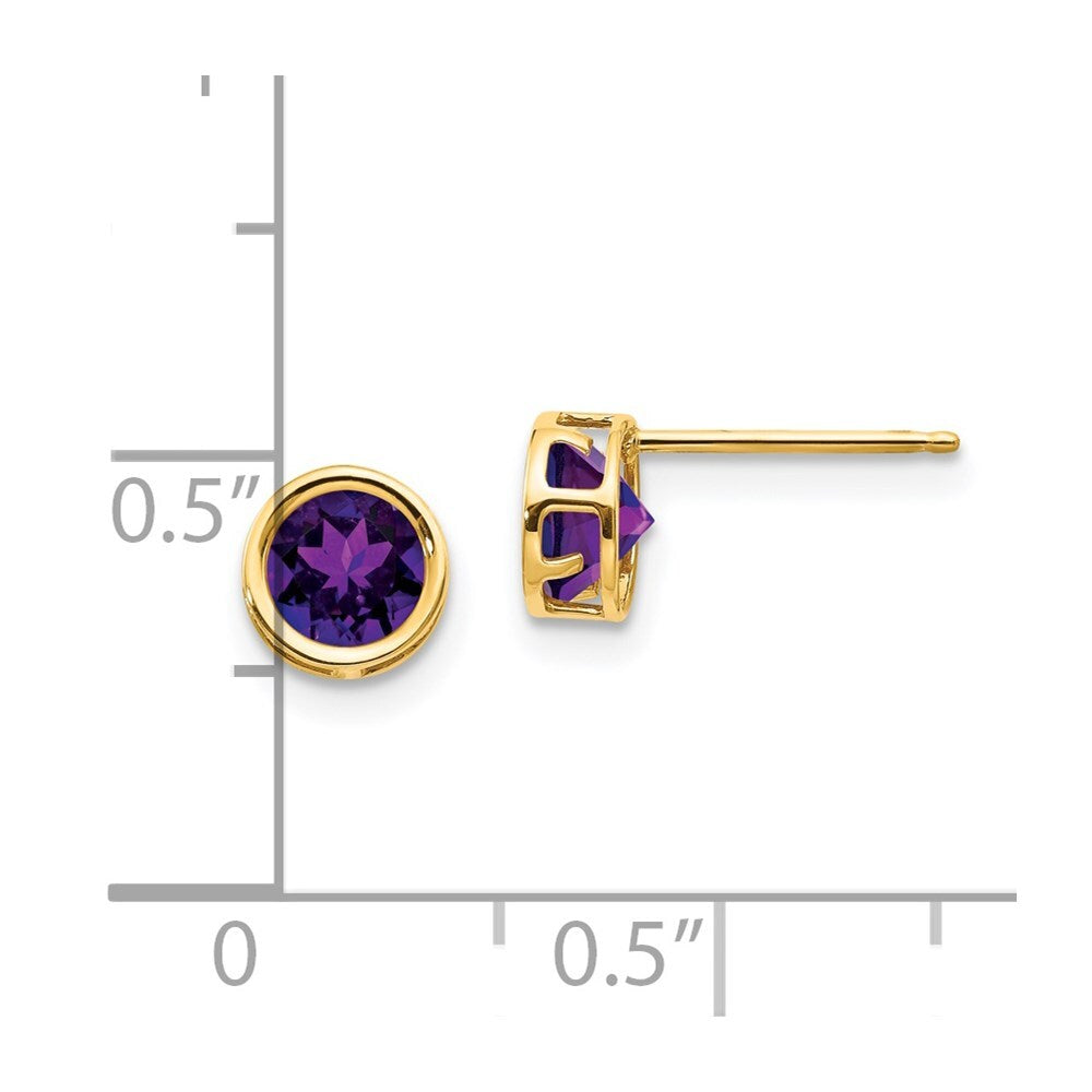 14k Yellow Gold 5mm Bezel Amethyst Stud Earrings Gift for Women