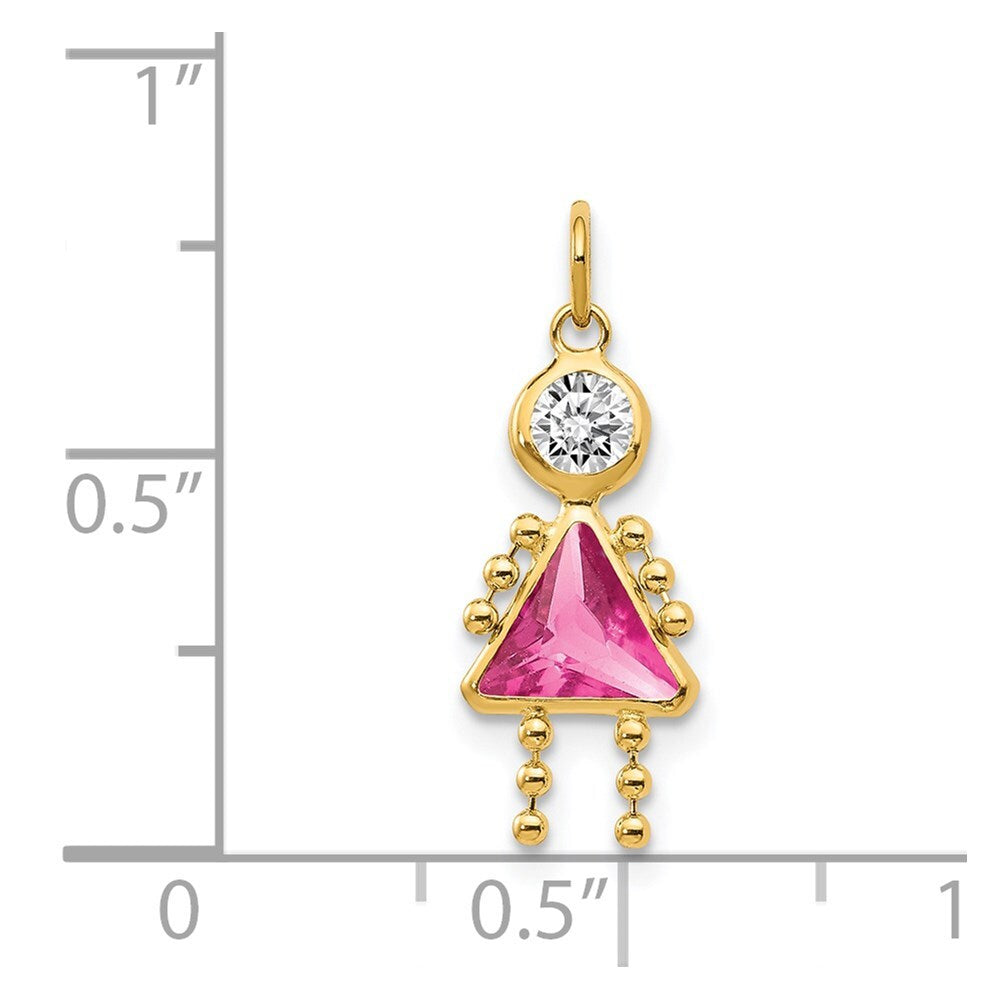 14k Yellow Gold October Girl Birthstone Charm Pendant for Women