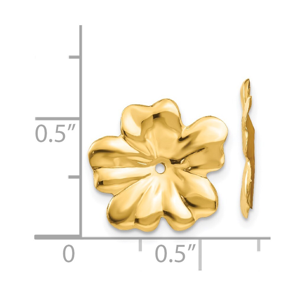14k Yellow Gold Polished Floral Earring Jackets Gift for Women
