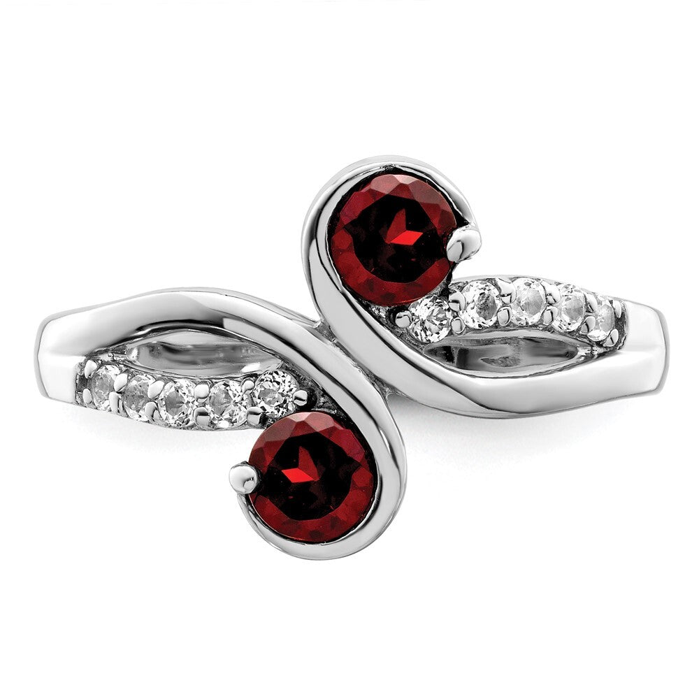 Sterling Silver Rhod-plated .8t.w. Garnet & White Topaz Swirl Ring Size 8