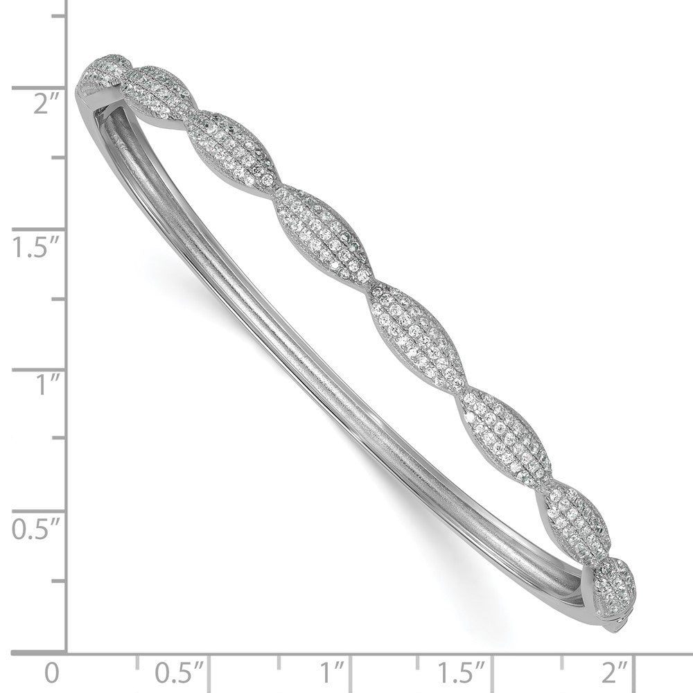 Sterling Silver Rhodium-plated Polished Fancy Scalloped CZ Hinged Bangle