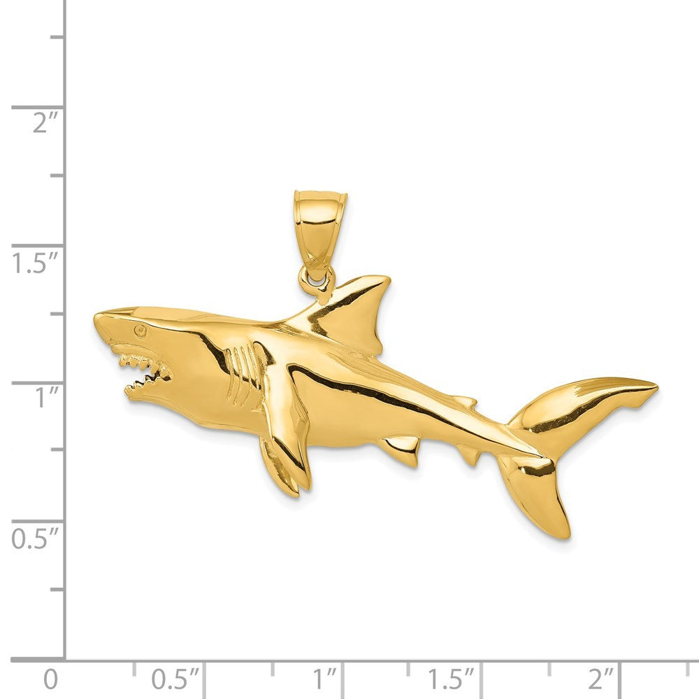 14k Yellow Gold Polished 3-D Shark Pendant