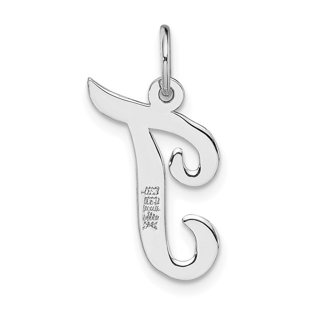 14k White Gold Medium Script Letter T Initial Charm Pendant