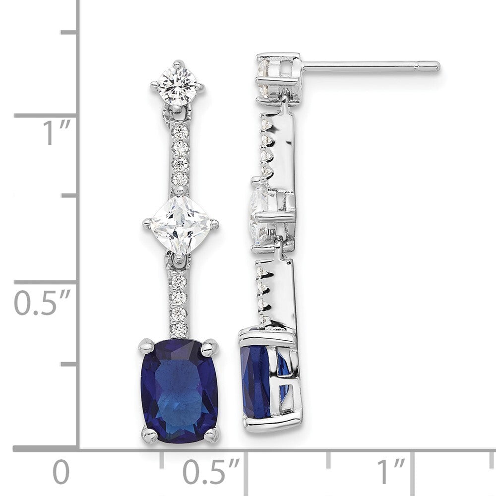 Sterling Silver RH-plated Fancy Blue & White Cubic Zirconia Post Dangle Earrings