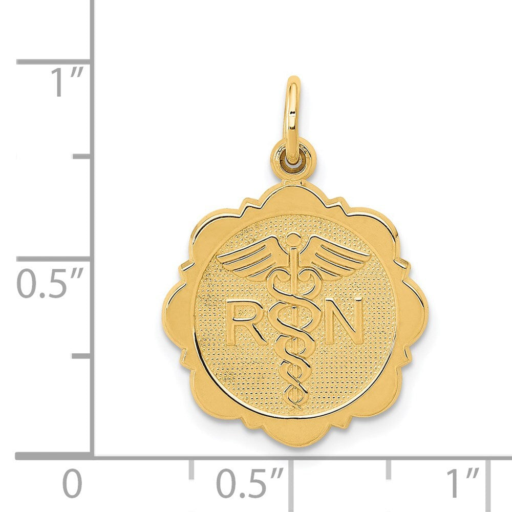 14k Yellow Gold RN Registered Nurse Disc Charm Pendant for Women