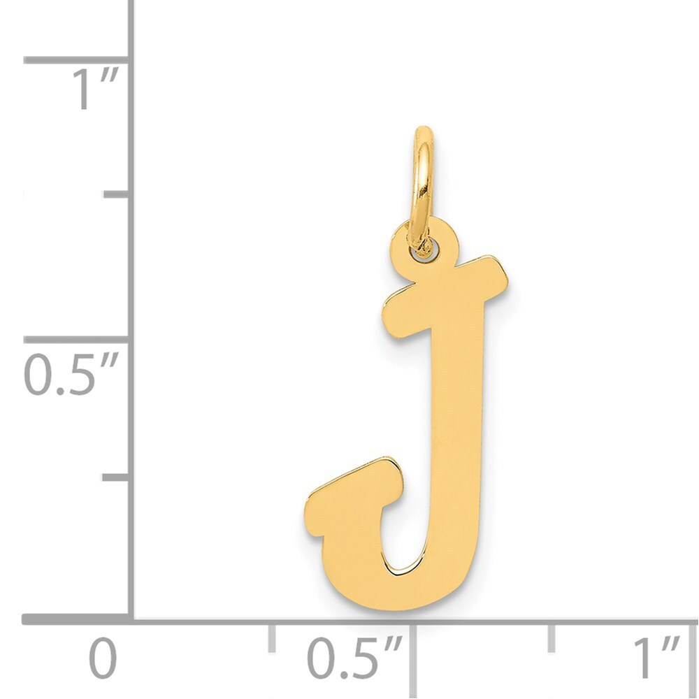 14k Yellow Gold Medium Script Letter J Initial Charm Pendant for Women