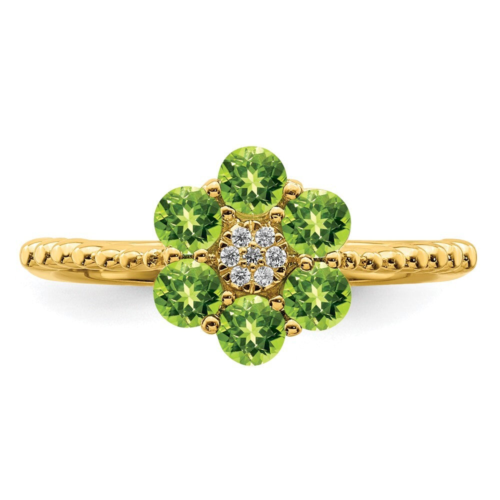 14K Yellow Gold Peridot and Diamond Floral Ring Size 7